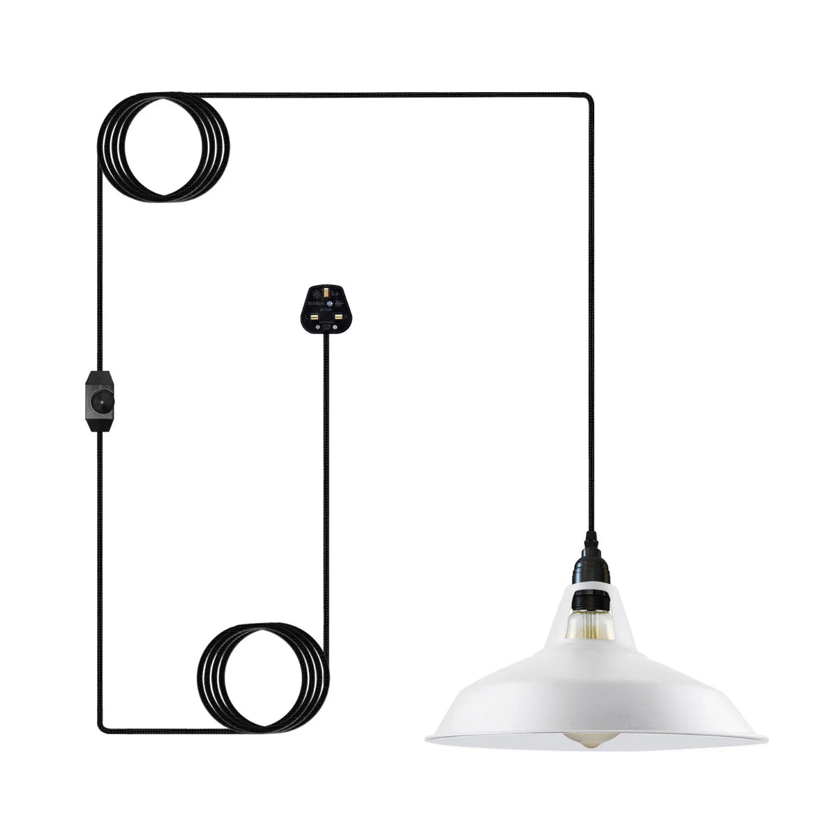 Plug-In Pendant Light – 4 m Fabric Cable, Dimmer Switch, Cage or Shade - Black, Barn Slotted 30 cm White, Without Bulb