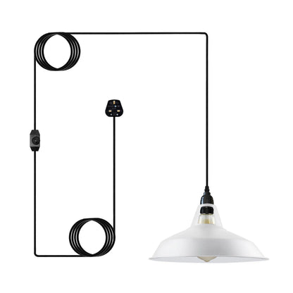 Plug-In Pendant Light – 4 m Fabric Cable, Dimmer Switch, Cage or Shade - Black, Barn Slotted 30 cm White, Without Bulb