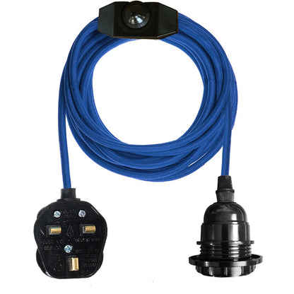 Plug-In Pendant Light – 4 m Fabric Cable, Dimmer Switch, Cage or Shade - Blue, No Shade, Without Bulb