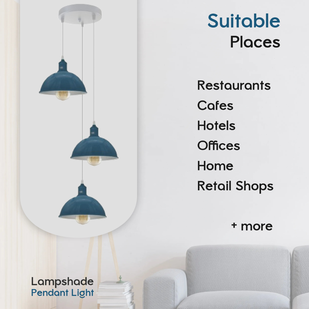 3-Light Cluster Pendant – Coloured Holders & Shades, Plate or Bar - photo 4