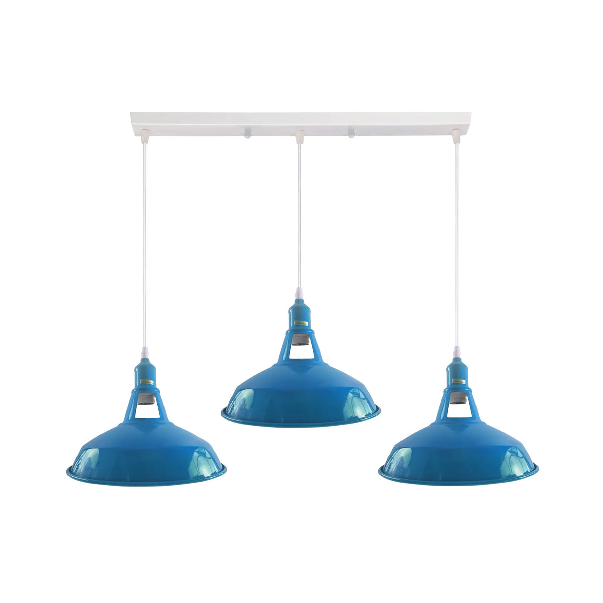 3-Light Cluster Pendant – Coloured Holders & Shades, Plate or Bar - Blue, Barn Slotted 30 cm Blue, Without Bulb