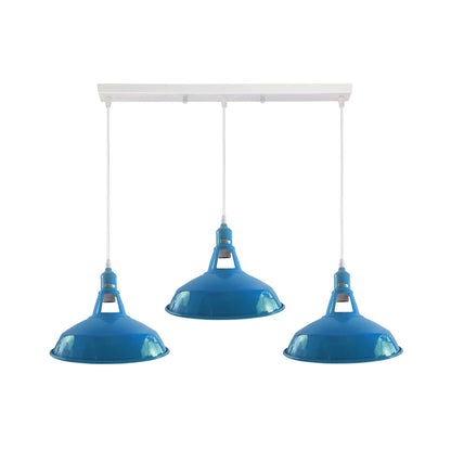 3-Light Cluster Pendant – Coloured Holders & Shades, Plate or Bar - Blue, Barn Slotted 30 cm Blue, Without Bulb