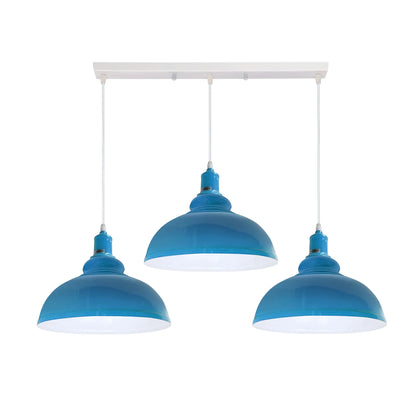 3-Light Cluster Pendant – Coloured Holders & Shades, Plate or Bar - Blue, Curvy 29 cm Blue, Without Bulb
