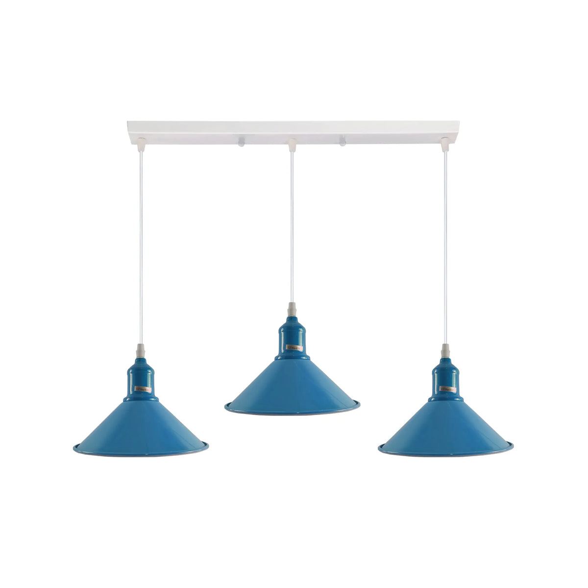 3-Light Cluster Pendant – Coloured Holders & Shades, Plate or Bar - Blue, Flat Cone 22 cm Blue, Without Bulb