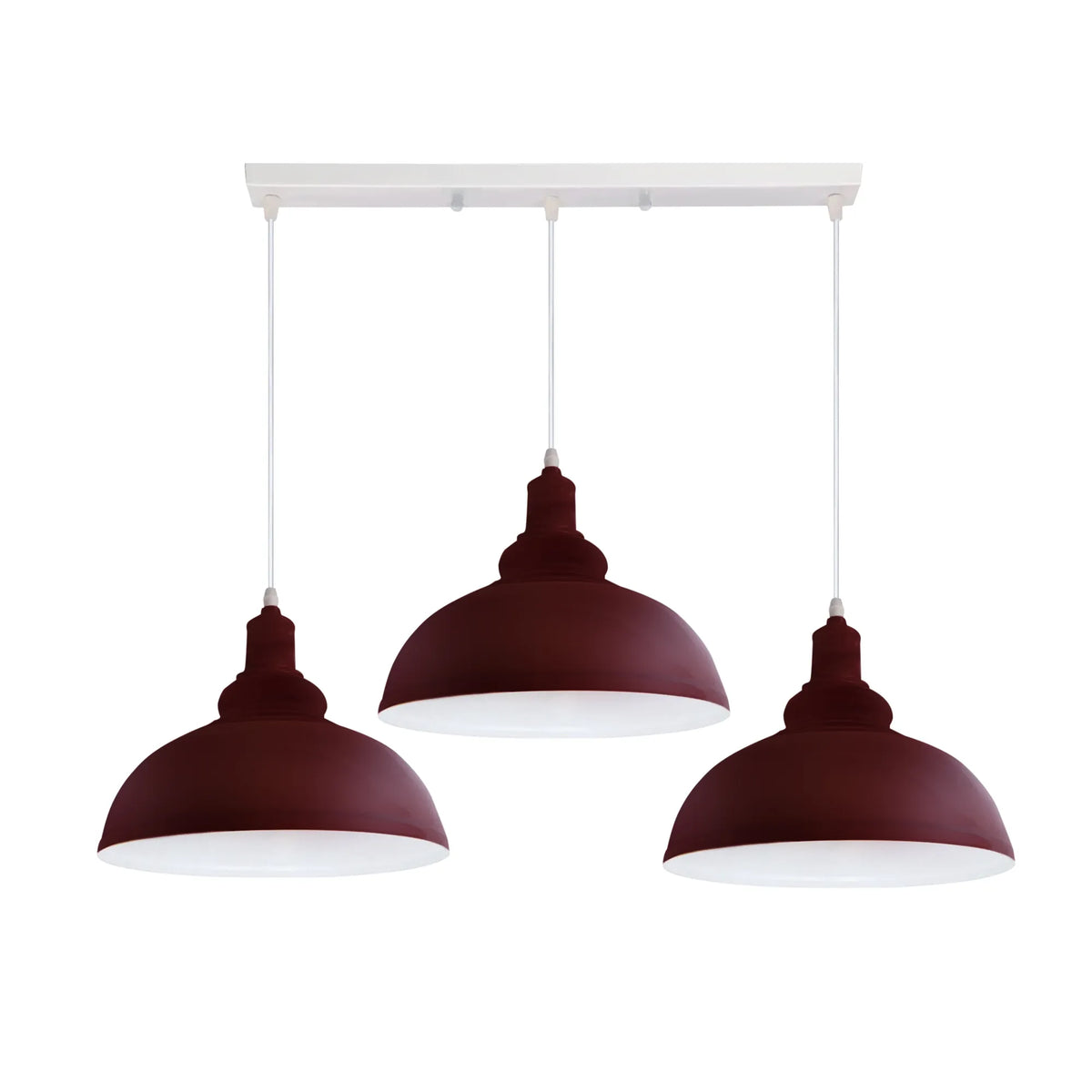 3-Light Cluster Pendant – Coloured Holders & Shades, Plate or Bar - Burgundy, Curvy 29 cm Burgundy, Without Bulb