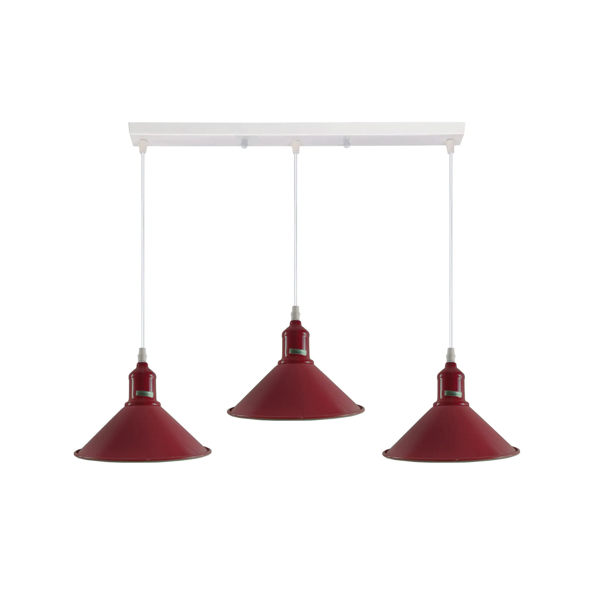 3-Light Cluster Pendant – Coloured Holders & Shades, Plate or Bar - Burgundy, Flat Cone 22 cm Burgundy, Without Bulb