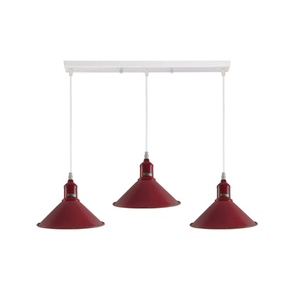 3-Light Cluster Pendant – Coloured Holders & Shades, Plate or Bar - Burgundy, Flat Cone 22 cm Burgundy, Without Bulb