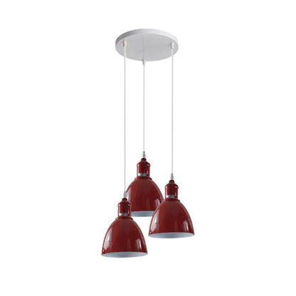 3-Light Cluster Pendant – Coloured Holders & Shades, Plate or Bar - Burgundy, Bell 15 cm Burgundy, Without Bulb