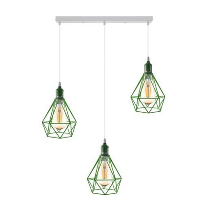 3-Light Cluster Pendant – Coloured Holders & Shades, Plate or Bar - Green, Diamond Cage Green 500 mm Rose, Without Bulb
