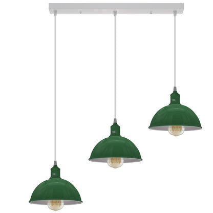 3-Light Cluster Pendant – Coloured Holders & Shades, Plate or Bar - Green, Dome 21 cm Green 500 mm Rose, Without Bulb