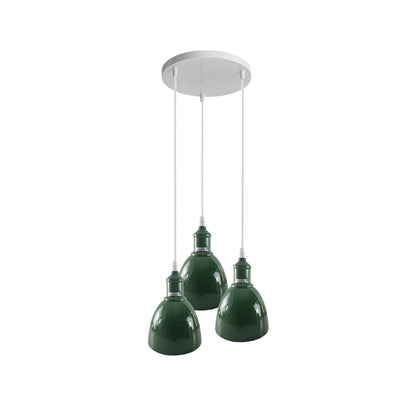 3-Light Cluster Pendant – Coloured Holders & Shades, Plate or Bar - Green, Bell 15 cm Green, Without Bulb