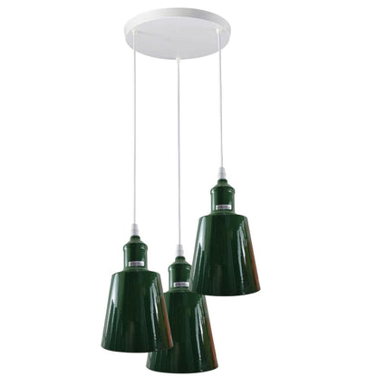3-Light Cluster Pendant – Coloured Holders & Shades, Plate or Bar - Green, Tall Bell 15 cm Green, Without Bulb