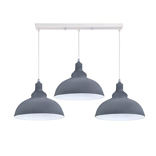 3-Light Cluster Pendant – Coloured Holders & Shades, Plate or Bar - Grey, Curvy 29 cm Grey, Without Bulb