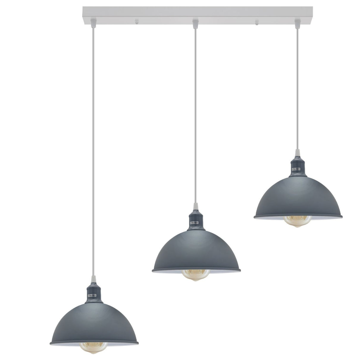 3-Light Cluster Pendant – Coloured Holders & Shades, Plate or Bar - Grey, Dome 21 cm Grey 500 mm Rose, Without Bulb