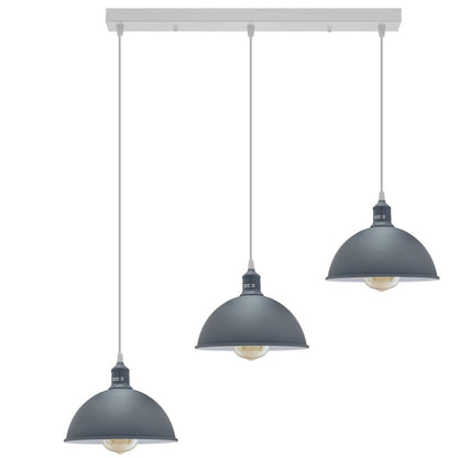 3-Light Cluster Pendant – Coloured Holders & Shades, Plate or Bar - Grey, Dome 21 cm Grey 500 mm Rose, Without Bulb
