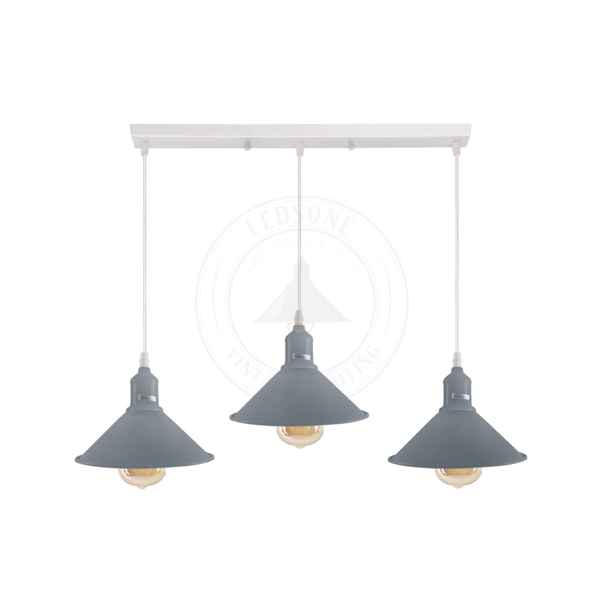 3-Light Cluster Pendant – Coloured Holders & Shades, Plate or Bar - Grey, Flat Cone 22 cm Grey, Without Bulb