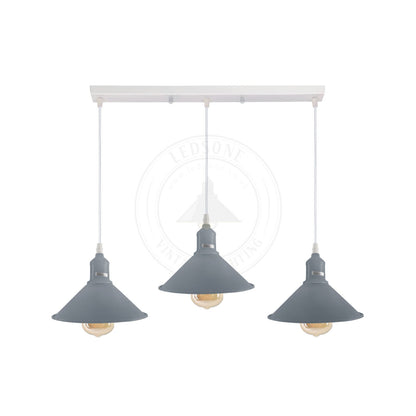 3-Light Cluster Pendant – Coloured Holders & Shades, Plate or Bar - Grey, Flat Cone 22 cm Grey, Without Bulb