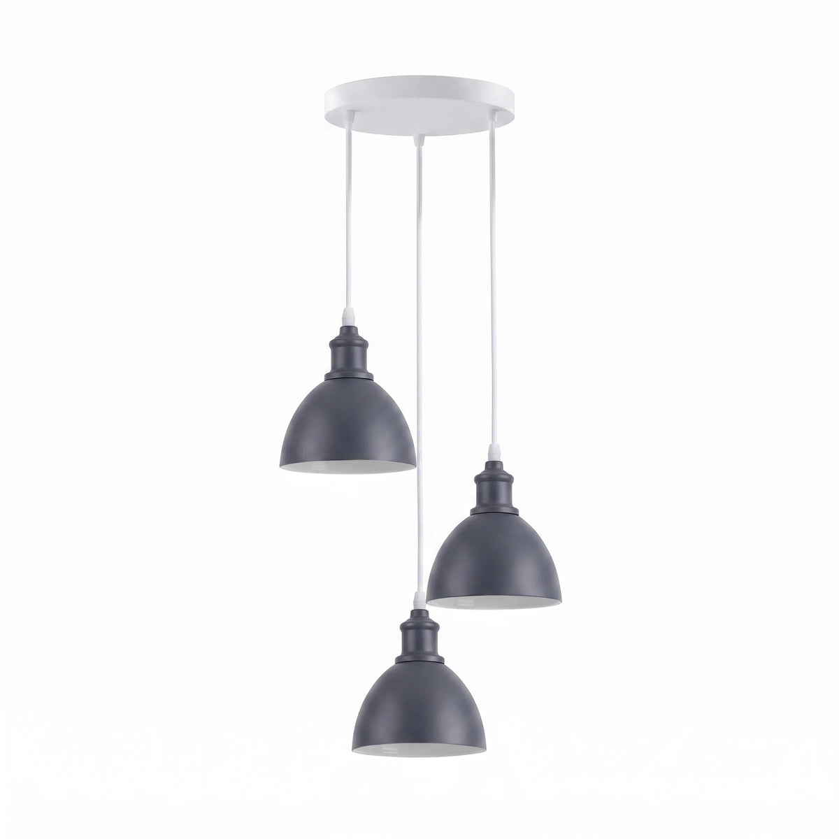 3-Light Cluster Pendant – Coloured Holders & Shades, Plate or Bar - Grey, Bell 15 cm Grey, Without Bulb
