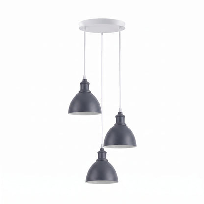 3-Light Cluster Pendant – Coloured Holders & Shades, Plate or Bar - Grey, Bell 15 cm Grey, Without Bulb