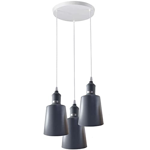 3-Light Cluster Pendant – Coloured Holders & Shades, Plate or Bar - Grey, Tall Bell 15 cm Grey, Without Bulb