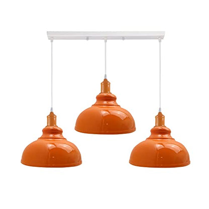 3-Light Cluster Pendant – Coloured Holders & Shades, Plate or Bar - Orange, Curvy 29 cm Orange, Without Bulb