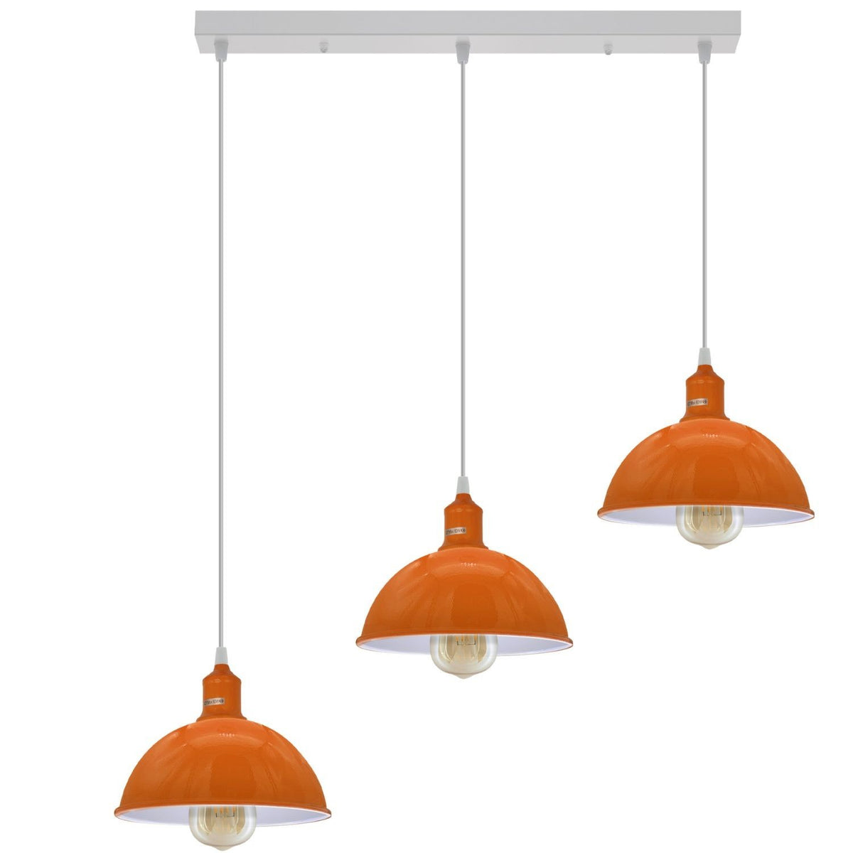 3-Light Cluster Pendant – Coloured Holders & Shades, Plate or Bar - Orange, Dome 21 cm Orange 500 mm Rose, Without Bulb