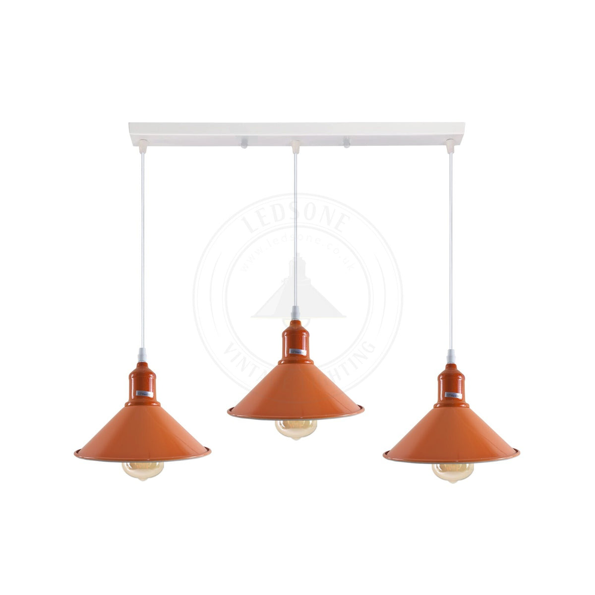 3-Light Cluster Pendant – Coloured Holders & Shades, Plate or Bar - Orange, Flat Cone 22 cm Orange, Without Bulb