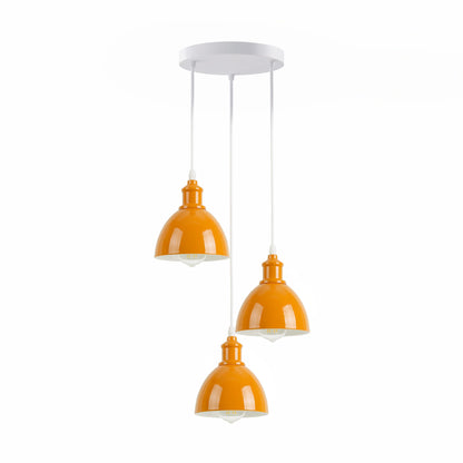 3-Light Cluster Pendant – Coloured Holders & Shades, Plate or Bar - Orange, Bell 15 cm Orange, Without Bulb