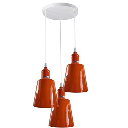 3-Light Cluster Pendant – Coloured Holders & Shades, Plate or Bar - Orange, Tall Bell 15 cm Orange, Without Bulb