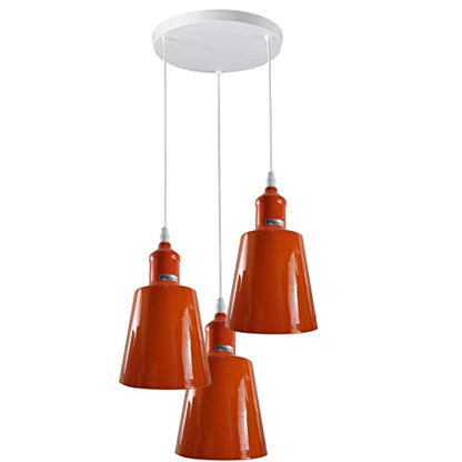3-Light Cluster Pendant – Coloured Holders & Shades, Plate or Bar - Orange, Tall Bell 15 cm Orange, Without Bulb