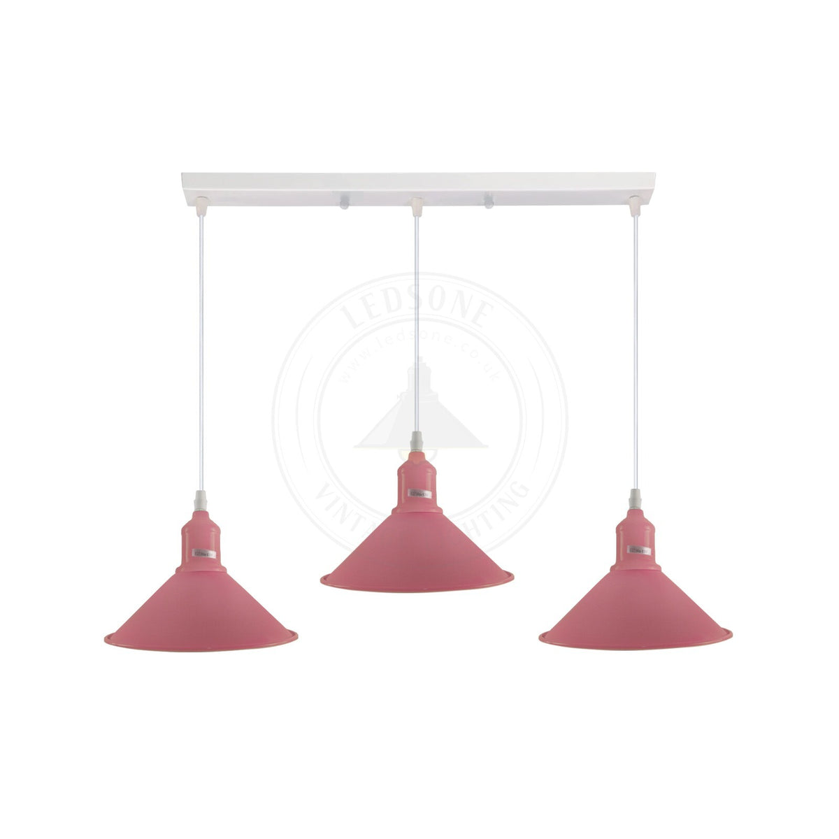 3-Light Cluster Pendant – Coloured Holders & Shades, Plate or Bar - Pink, Flat Cone 22 cm Pink, Without Bulb