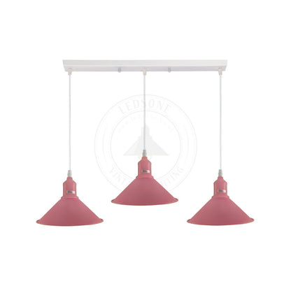 3-Light Cluster Pendant – Coloured Holders & Shades, Plate or Bar - Pink, Flat Cone 22 cm Pink, Without Bulb