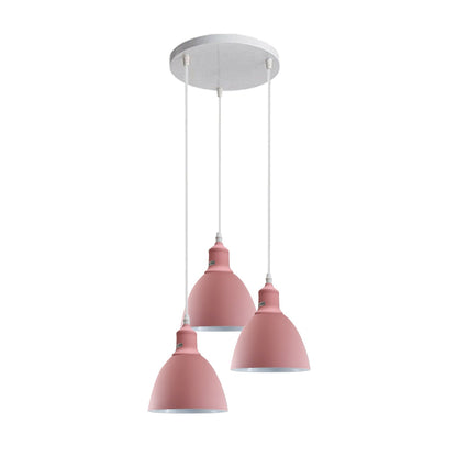 3-Light Cluster Pendant – Coloured Holders & Shades, Plate or Bar - Pink, Bell 15 cm Pink, Without Bulb