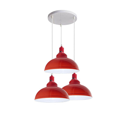 3-Light Cluster Pendant – Coloured Holders & Shades, Plate or Bar - Red, Curvy 29 cm Red 200 mm Rose, Without Bulb