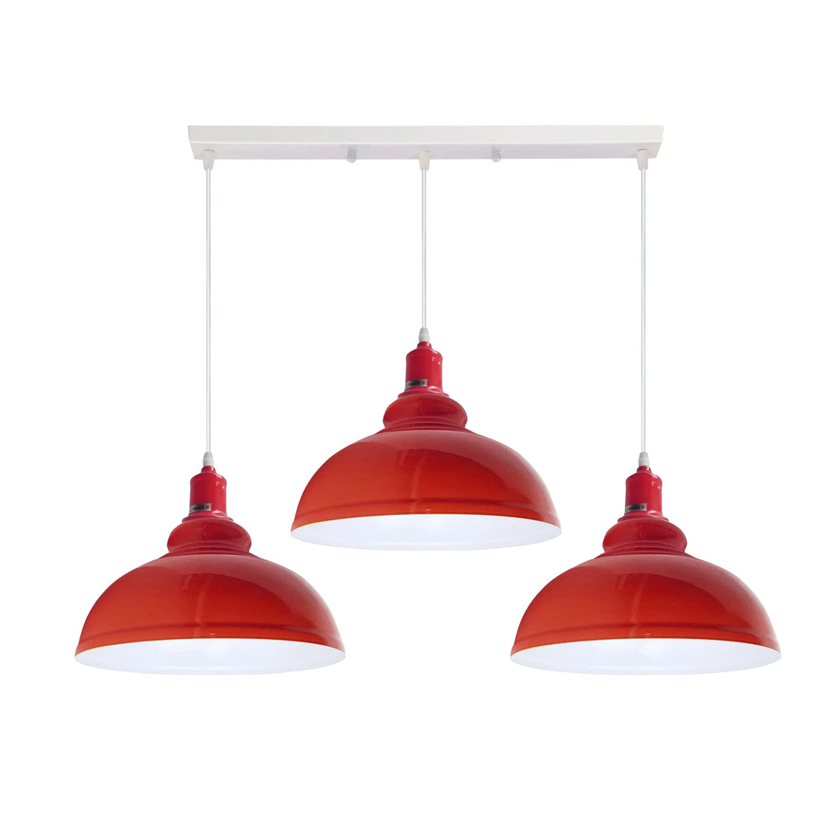 3-Light Cluster Pendant – Coloured Holders & Shades, Plate or Bar - Red, Curvy 29 cm Red 500 mm Rose, Without Bulb
