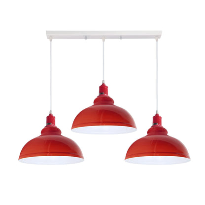 3-Light Cluster Pendant – Coloured Holders & Shades, Plate or Bar - Red, Curvy 29 cm Red 500 mm Rose, Without Bulb
