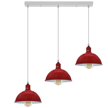 3-Light Cluster Pendant – Coloured Holders & Shades, Plate or Bar - Red, Dome 21 cm Red 500 mm Rose, Without Bulb