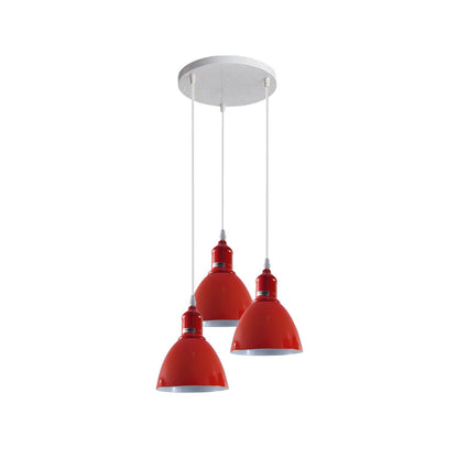 3-Light Cluster Pendant – Coloured Holders & Shades, Plate or Bar - Red, Bell 15 cm Red, Without Bulb