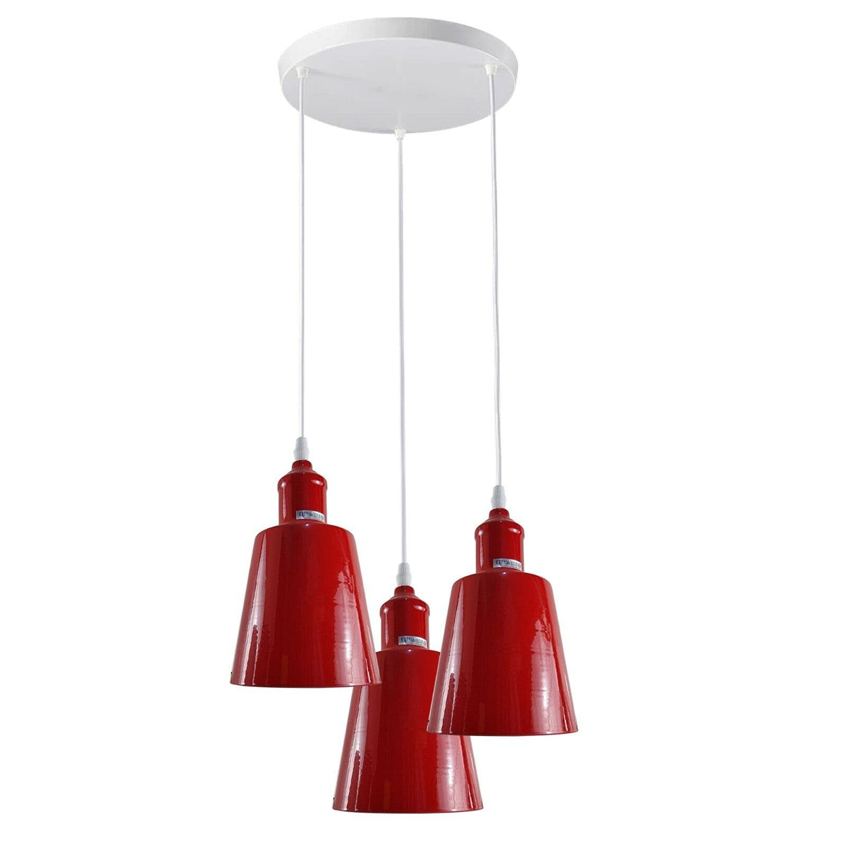 3-Light Cluster Pendant – Coloured Holders & Shades, Plate or Bar - Red, Tall Bell 15 cm Red, Without Bulb