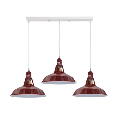 3-Light Cluster Pendant – Coloured Holders & Shades, Plate or Bar - White, Barn Slotted 30 cm Burgundy, Without Bulb