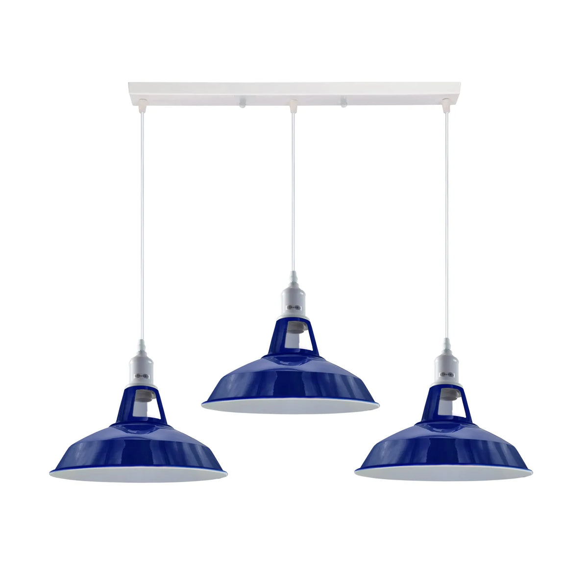 3-Light Cluster Pendant – Coloured Holders & Shades, Plate or Bar - White, Barn Slotted 30 cm Navy Blue, Without Bulb