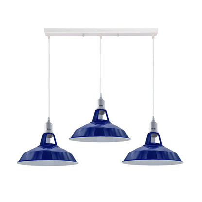 3-Light Cluster Pendant – Coloured Holders & Shades, Plate or Bar - White, Barn Slotted 30 cm Navy Blue, Without Bulb