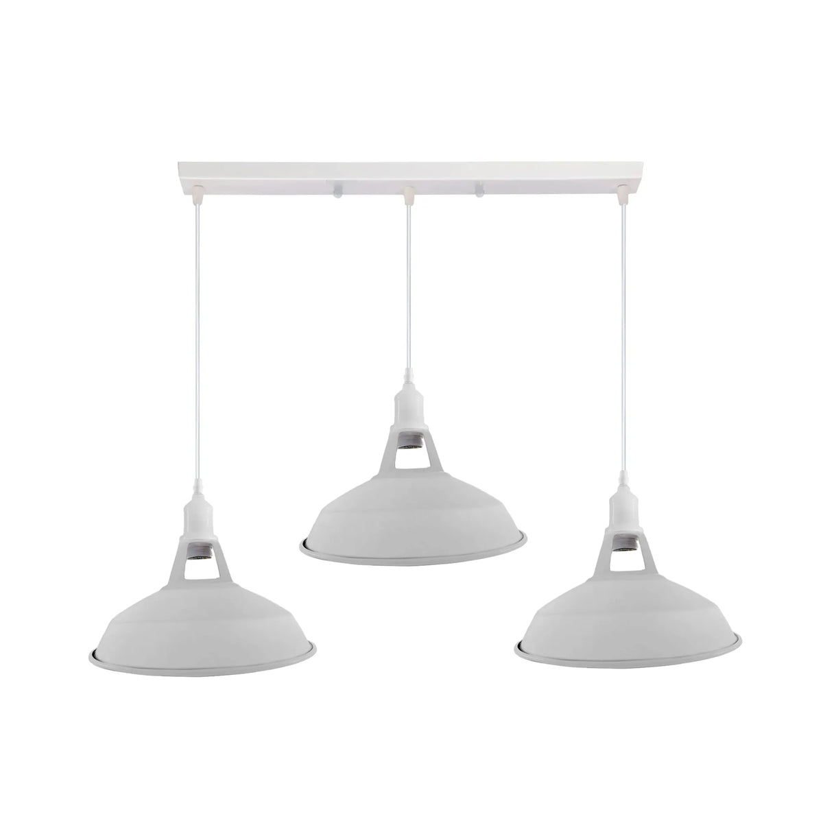 3-Light Cluster Pendant – Coloured Holders & Shades, Plate or Bar - White, Barn Slotted 30 cm White, Without Bulb
