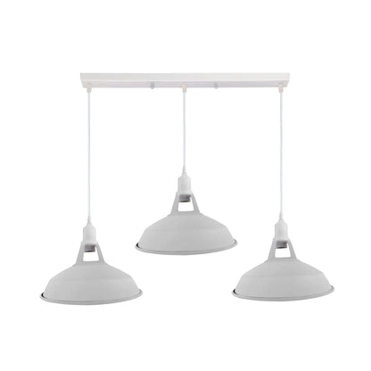 3-Light Cluster Pendant – Coloured Holders & Shades, Plate or Bar - White, Barn Slotted 30 cm White, Without Bulb