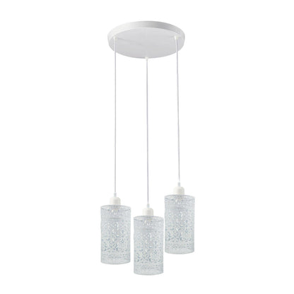 3-Light Cluster Pendant – Coloured Holders & Shades, Plate or Bar - White, Barrel Cage Style 6 White 200 mm Rose, Without Bulb