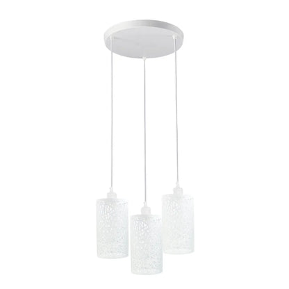 3-Light Cluster Pendant – Coloured Holders & Shades, Plate or Bar - White, Barrel Cage Style 7 White 200 mm Rose, Without Bulb