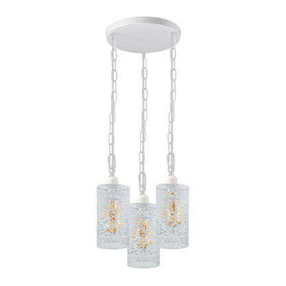 3-Light Cluster Pendant – Coloured Holders & Shades, Plate or Bar - White, Barrel Cage White 200 mm Rose Chain, Without Bulb