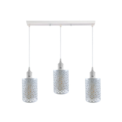 3-Light Cluster Pendant – Coloured Holders & Shades, Plate or Bar - White, Barrel Cage Style 2 White 500 mm Rose, Without Bulb