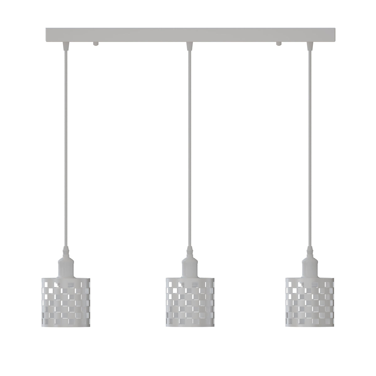 3-Light Cluster Pendant – Coloured Holders & Shades, Plate or Bar - White, Barrel Cage Style 1 White 500 mm Rose, Without Bulb