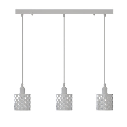 3-Light Cluster Pendant – Coloured Holders & Shades, Plate or Bar - White, Barrel Cage Style 1 White 500 mm Rose, Without Bulb